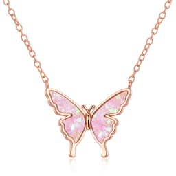CiNily Delicate Butterfly Shaped Chain Necklace for Women with Created Multicolor Opal Silver Plated Necklace for Birthday Gifts