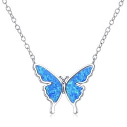 CiNily Delicate Butterfly Shaped Chain Necklace for Women with Created Multicolor Opal Silver Plated Necklace for Birthday Gifts