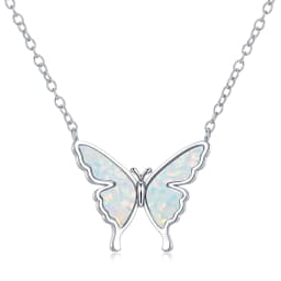 CiNily Delicate Butterfly Shaped Chain Necklace for Women with Created Multicolor Opal Silver Plated Necklace for Birthday Gifts