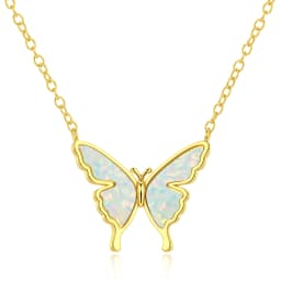 CiNily Delicate Butterfly Shaped Chain Necklace for Women with Created Multicolor Opal Silver Plated Necklace for Birthday Gifts