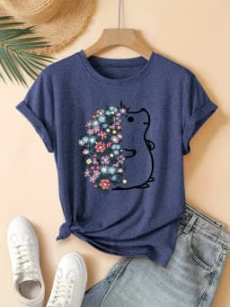 Summer Lady Clothes Crew Neck Short Sleeve Cartoon Hedgehog Graphic T Shirt Women's Outfits Casual Streetwear Soft Tees