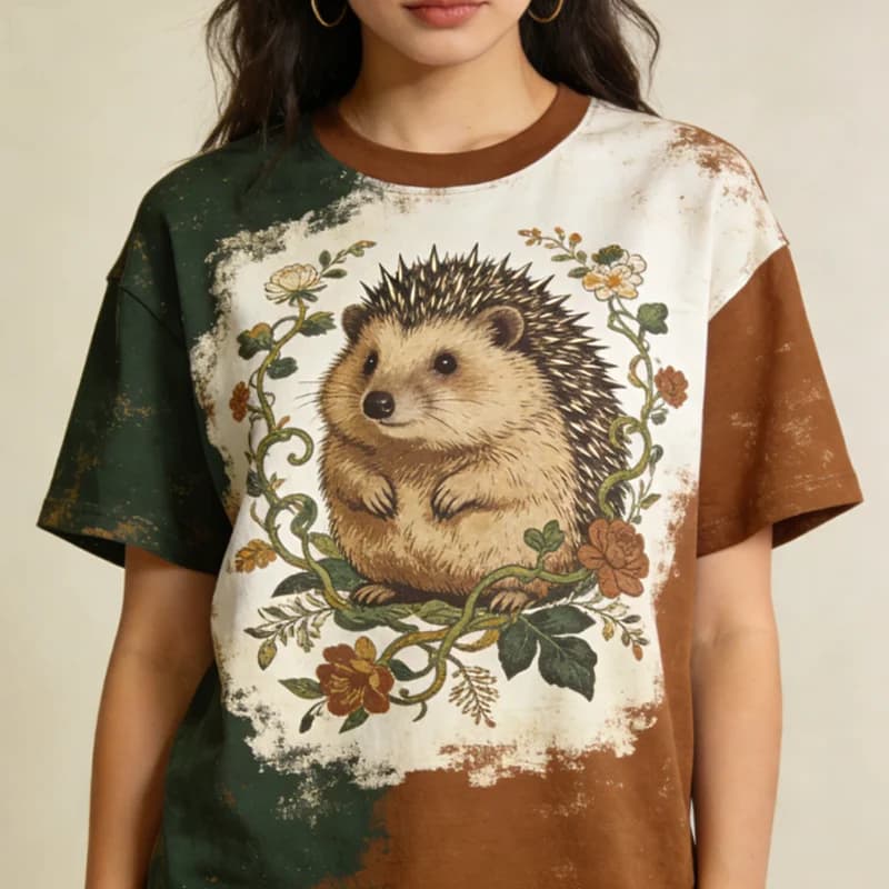 Summer Lady Clothes Crew Neck Short Sleeve Cartoon Hedgehog Graphic T Shirt Women's Outfits Casual Streetwear Soft Tees