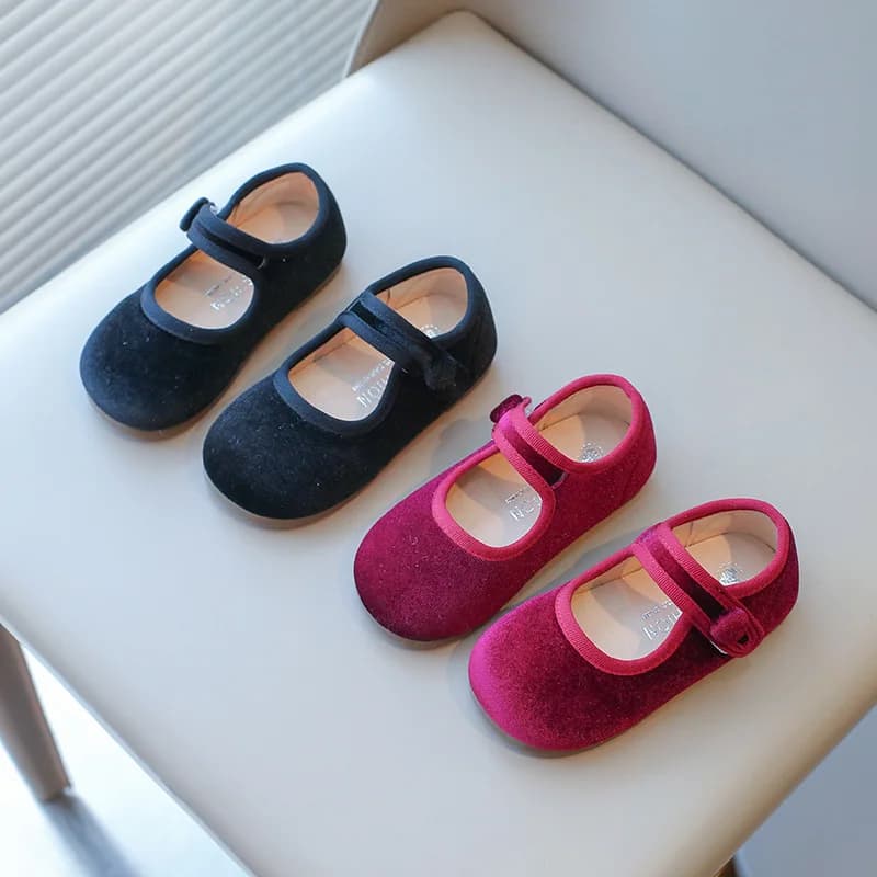 Girls Flat Shoes Spring Autumn Children School Princess Shoes Soft Cotton Fabric Kids Mary Jane Shoes For Girl Black, Red
