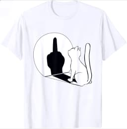 Middle Finger Cat Statement Cat Funny Gift T-Shirt Regular Short Sleeve Tops O-neck Women's Cotton T-shirt Summer Vintage Shirts