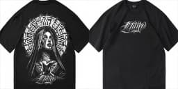 Chicano Religious Goddess Unisex Oversized T-Shirt, Dark Gothic Script Graphic Tee, Streetwear Cotton Top For Men Women