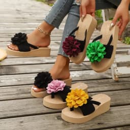 Summer Round Toe Lightweight Sexy Comfortable Casual Slippers for Women Fashion New Thick-soled Flower Elegant Heeled Slippers