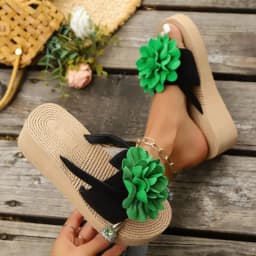 Summer Round Toe Lightweight Sexy Comfortable Casual Slippers for Women Fashion New Thick-soled Flower Elegant Heeled Slippers