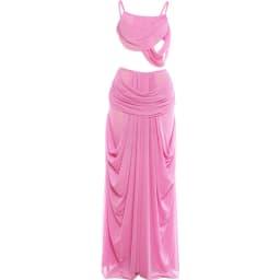 Nibber Sweet Ruched 2 Piece Set Woman Low-Neck Backless Camisole Tops+Elastic Waist Long Skirts Midnight Elegant Party Outfits