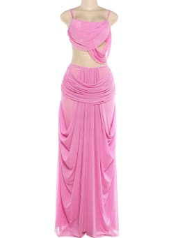 Nibber Sweet Ruched 2 Piece Set Woman Low-Neck Backless Camisole Tops+Elastic Waist Long Skirts Midnight Elegant Party Outfits