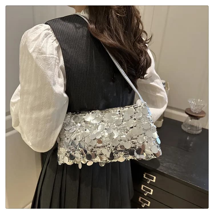 New Sequin Evening Party Shoulder Bags Women Lightweight Portable Ladies Strap Crossbody Bag Solid Color Fashion Female Handbag