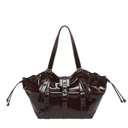 2026 New PU Hobo Tote for Women Y2K Gothic Rivet Adjustable Strap Shoulder Bag Large Capacity Drawstring Handbag for Daily Use