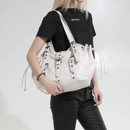 2026 New PU Hobo Tote for Women Y2K Gothic Rivet Adjustable Strap Shoulder Bag Large Capacity Drawstring Handbag for Daily Use