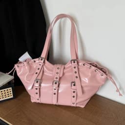 2026 New PU Hobo Tote for Women Y2K Gothic Rivet Adjustable Strap Shoulder Bag Large Capacity Drawstring Handbag for Daily Use