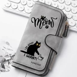 2D Cute Cat Heart-Shaped Women Long Zipper Wallet Buckle Handbags Coin Purse Soft PU Multi-Card Holder Large Capacity Bag