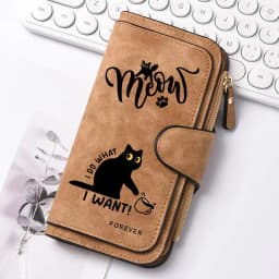 2D Cute Cat Heart-Shaped Women Long Zipper Wallet Buckle Handbags Coin Purse Soft PU Multi-Card Holder Large Capacity Bag