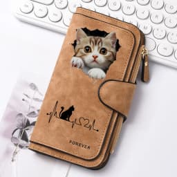 2D Cute Cat Heart-Shaped Women Long Zipper Wallet Buckle Handbags Coin Purse Soft PU Multi-Card Holder Large Capacity Bag