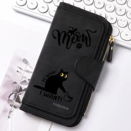 2D Cute Cat Heart-Shaped Women Long Zipper Wallet Buckle Handbags Coin Purse Soft PU Multi-Card Holder Large Capacity Bag