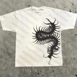 Summer 2000s Short-sleeved Printed T-Shirt Gothic Y2k Black Centipede/insect Tee Retro Street Casual Fashion Tops Clothing