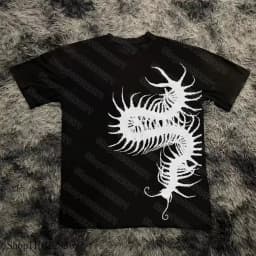 Summer 2000s Short-sleeved Printed T-Shirt Gothic Y2k Black Centipede/insect Tee Retro Street Casual Fashion Tops Clothing
