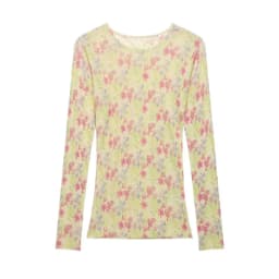 Women's Spring Y2K Retro Crew Neck Sheer Mesh Knit Floral Print Slim Long Sleeve Top, Streetwear, Ideal for Jeans and Daily