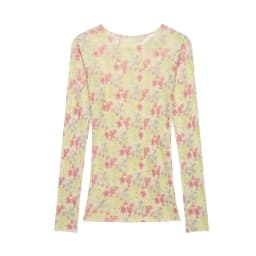 Women's Spring Y2K Retro Crew Neck Sheer Mesh Knit Floral Print Slim Long Sleeve Top, Streetwear, Ideal for Jeans and Daily