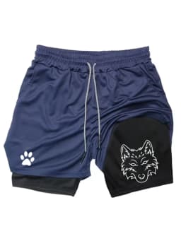 Men's Cool Wolf Graphic 2-in-1 Shorts, Quick Dry Double Layer Athletic Gym Training Workout Streetwear Shorts WX071