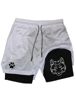Men's Cool Wolf Graphic 2-in-1 Shorts, Quick Dry Double Layer Athletic Gym Training Workout Streetwear Shorts WX071