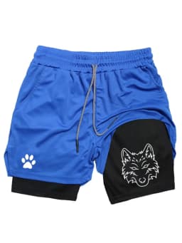 Men's Cool Wolf Graphic 2-in-1 Shorts, Quick Dry Double Layer Athletic Gym Training Workout Streetwear Shorts WX071