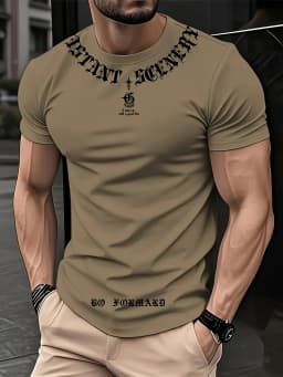 2026 Summer Men's T-shirt with Letter Print Breathable Lightweight Casual Sports Outdoor Men's T-shirt