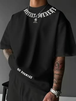 2026 Summer Men's T-shirt with Letter Print Breathable Lightweight Casual Sports Outdoor Men's T-shirt
