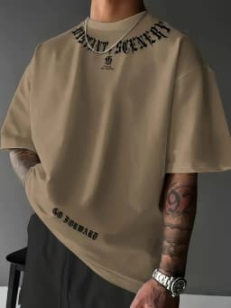 2026 Summer Men's T-shirt with Letter Print Breathable Lightweight Casual Sports Outdoor Men's T-shirt