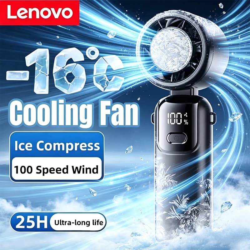 Lenovo Fast Chill Ice Compress Foldable/hangable Usb Desk Fan Ice Cooling Handheld Fan 100 Speeds Turbo Portable For Outdoor