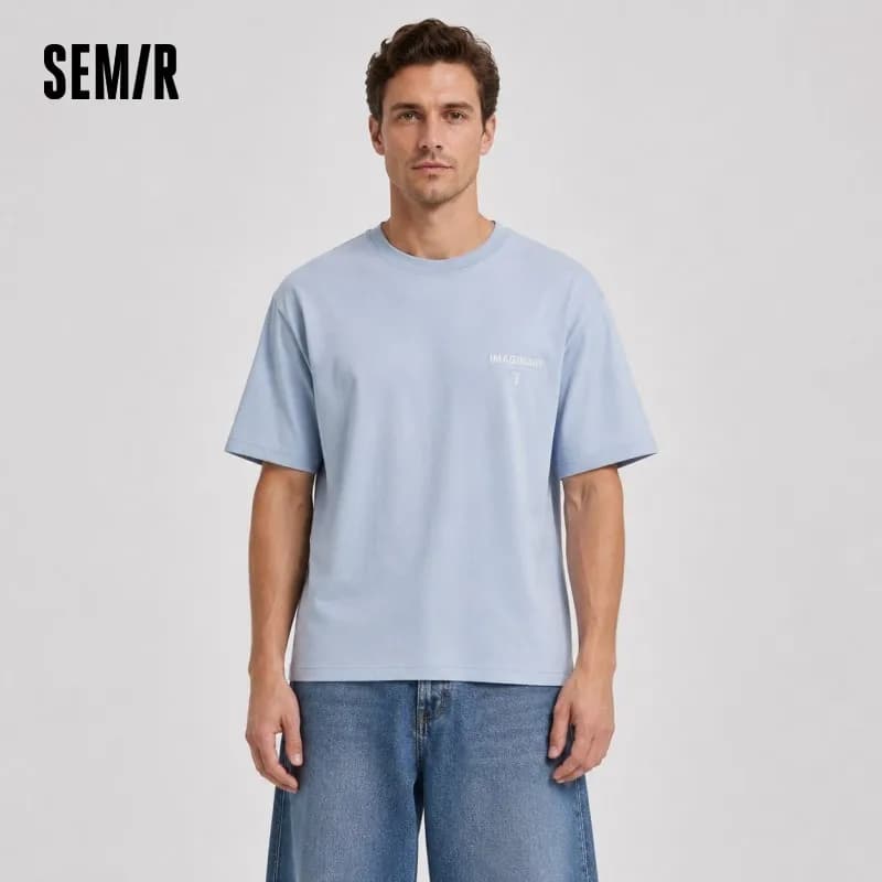 Semir Men Tshirt Soft Print Letter Embroidered Crew Neck 2026 Summer Casual Style Comfortable Fashion Breathable All Match Top
