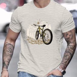 Men's Summer 100% Pure Cotton Fashionable Casual Loose Mountain Bike Pattern Printed Sports Round Neck Short Sleeved T-Shirt