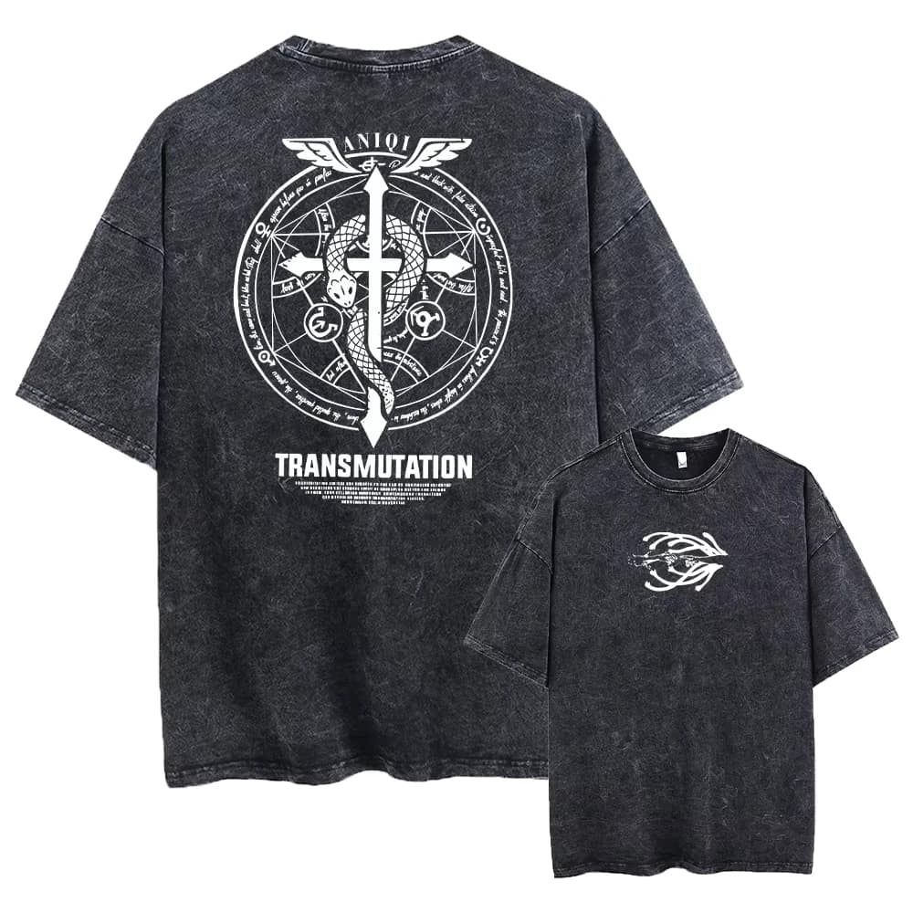 Anime Fullmetal Alchemist Acid Tshirt Men Printed Retro Harajuku Style Fashion Streetwear Performance Short Sleeve Top Unisex