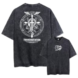 Anime Fullmetal Alchemist Acid Tshirt Men Printed Retro Harajuku Style Fashion Streetwear Performance Short Sleeve Top Unisex