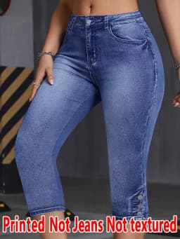5959 [Printed Leggings - Not Faux Denim Fabric]Printed Leggings - Non-Faux Denim Fabric, Women'S Summer Capri Tights,