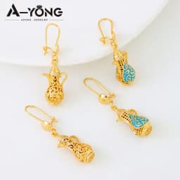 Dubai Fashion Inspired Drop Earrings 21k Gold Plated Enamel Teapot Dangles Earring Arabic Muslim Women Vintage Party Jewelry