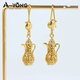 Dubai Fashion Inspired Drop Earrings 21k Gold Plated Enamel Teapot Dangles Earring Arabic Muslim Women Vintage Party Jewelry