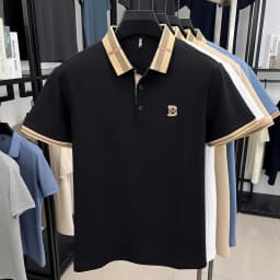 Luxury brand logo short sleeved polo shirt for men's summer new high-end silk cotton breathable casual fashion T-shirt clothing