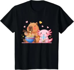 Cute Capybara Ramen and Axolotl Boba Kawaii Boys Girls Kids T-Shirt Casual Cotton Short Sleeve Tee Small Graphic T Shirts