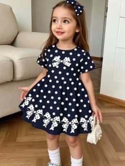 Cute Polka Dot Bow 3D Print Dress for Girls Casual Short Sleeve Dress Comfortable Girls Clothes Summer Tops Children's Clothing