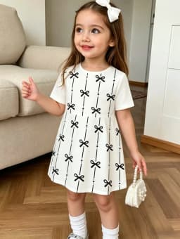 Cute Polka Dot Bow 3D Print Dress for Girls Casual Short Sleeve Dress Comfortable Girls Clothes Summer Tops Children's Clothing