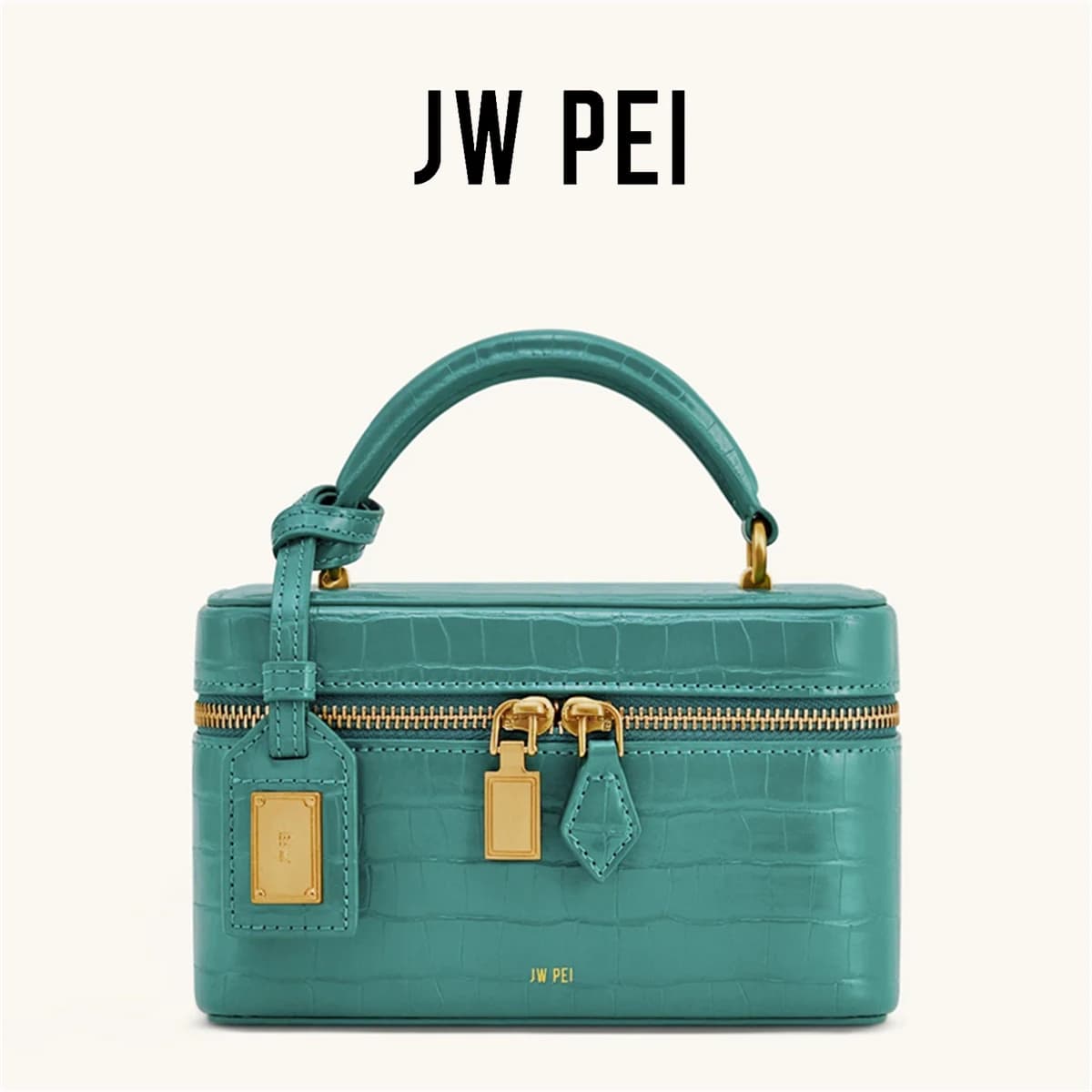 JW PEI Croc Embossed Small Box Bag French Exquisite Shoulder Handbag for Women Elegant Crossbody Purse Daily Commute Party Use