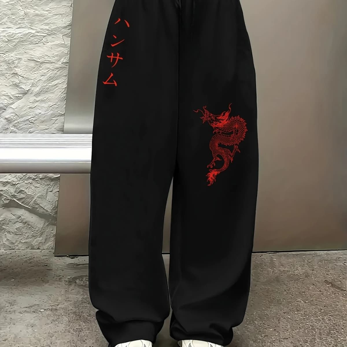 Fun Dragon Patterned Casual Sports Jogging Pants for Both Men and Women, 3D Drawstring Straight Leg Sports Hip-hop Style Pants