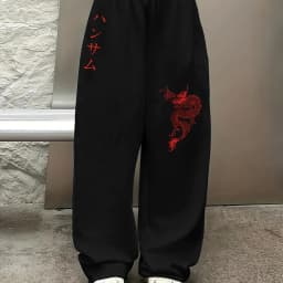 Fun Dragon Patterned Casual Sports Jogging Pants for Both Men and Women, 3D Drawstring Straight Leg Sports Hip-hop Style Pants