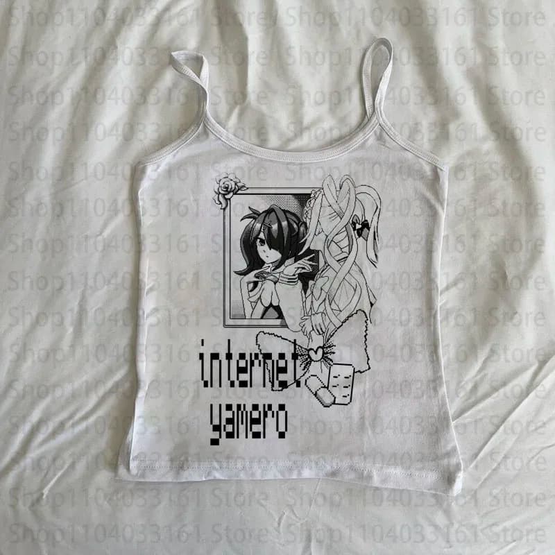 Gothic Camisole Top Emo Girls Printing 2000s Tank Top Grunge Slim Camisole Female Clothes Punk Vintage Crop Tops Y2k Style