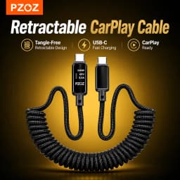 PZOZ USB C to Type C Spring cable Charging and Data Transfer LED Spring Cord For iPhone 17 Pro Max iPad Mobile Phones cable 2m