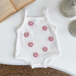 Summer Baby Jumpsuit Pink Flowers Breathable Comfortable Suspender Casual Beach Clothing Suitable for 0-3 Years Old