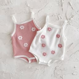 Summer Baby Jumpsuit Pink Flowers Breathable Comfortable Suspender Casual Beach Clothing Suitable for 0-3 Years Old